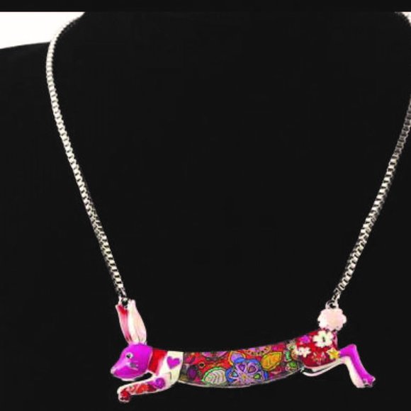 Enamel & Silver Running Rabbit - Bunny - Choker Necklace - Hand Painted - Picture 3 of 9